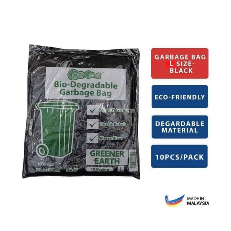 Kleenso Ordinary Bio-D Garbage Bag M/L Size - Black 2 kleenso A black garbage bag with a green label on it.