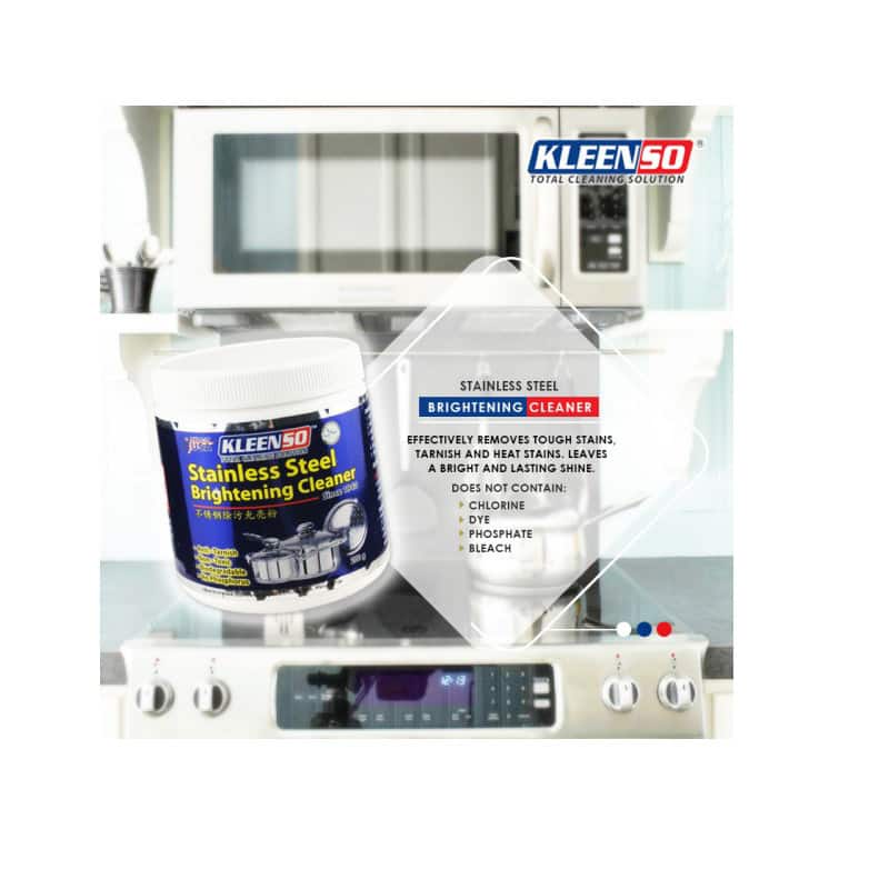 Kleenso Stainless Steel Brightening Cleaner 200g 4 kleenso An image of a microwave with a container of a cleaning product.