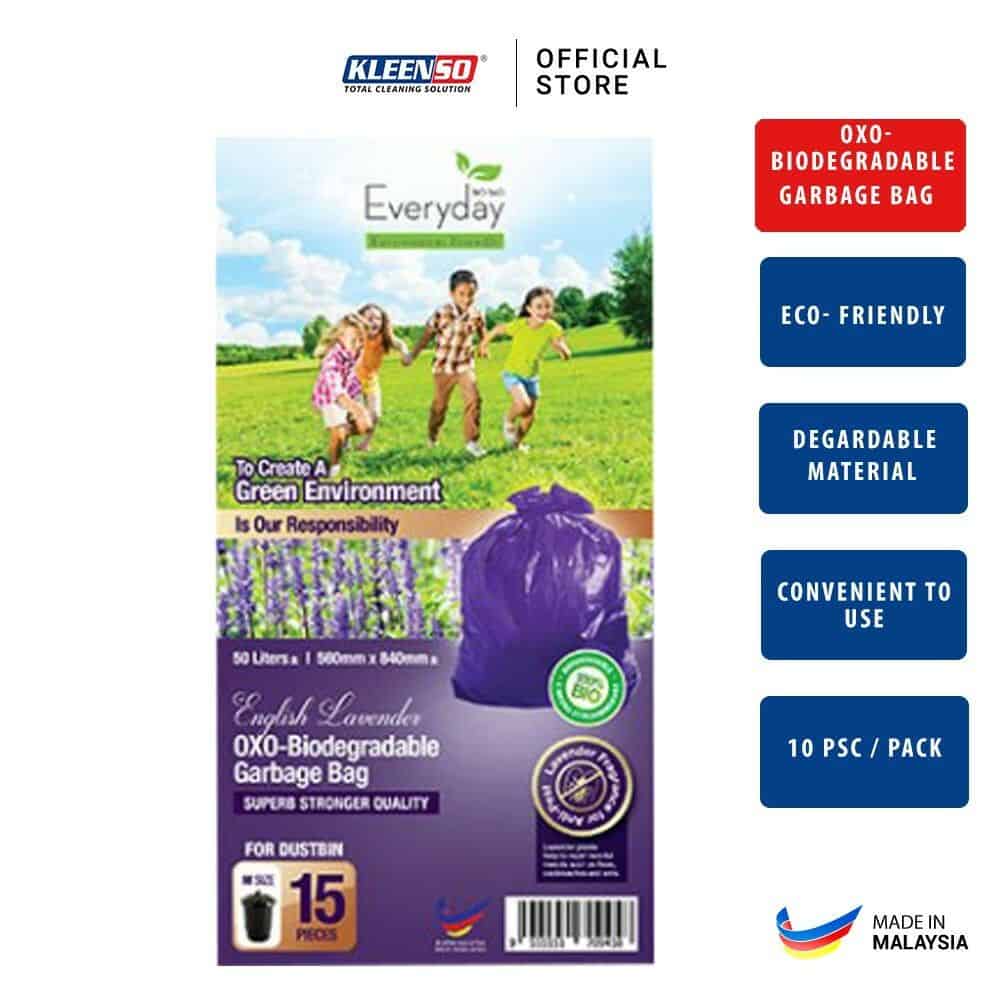 Everday M15 Lavender/Lemongrass Oxo-Biodegradable Garbage Bag M size - Lavender/Lemongrass 4 kleenso A Everday M15 Lavender/Lemongrass Oxo-Biodegradable Garbage Bag M size - Lavender/Lemongrass with a purple flower on it.