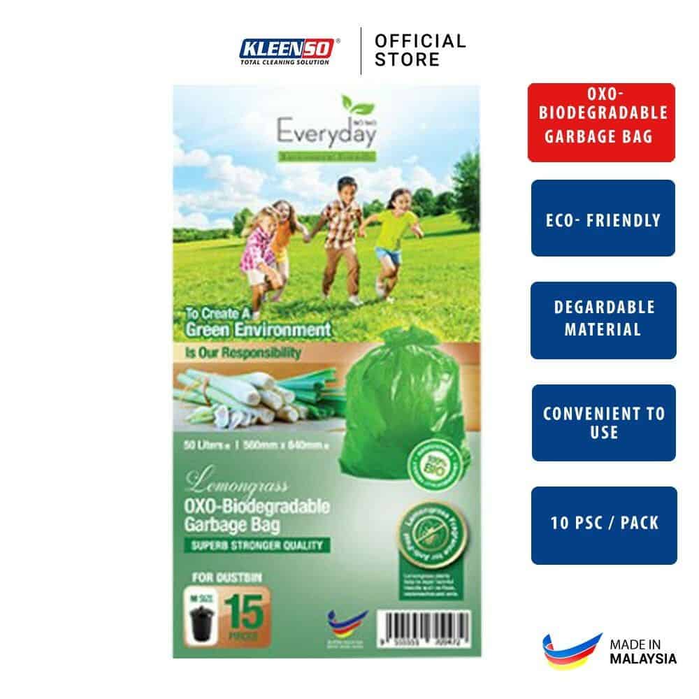 Everday M15 Lavender/Lemongrass Oxo-Biodegradable Garbage Bag M size - Lavender/Lemongrass 3 kleenso A Everyday M15 Lavender/Lemongrass Oxo-Biodegradable Garbage Bag M size - Lavender/Lemongrass with a green label on it.