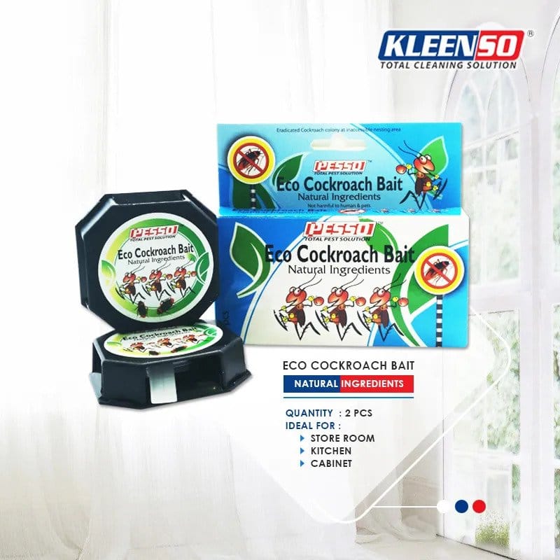 Kleenso Pesso Eco Cockroach Bait 2pcs (Cockroach Repellent) Umpan Lipas 3 kleenso A box of Kleenso Pesso Eco Cockroach Bait 2pcs (Cockroach Repellent) Umpan Lipas is on a table in front of a window.