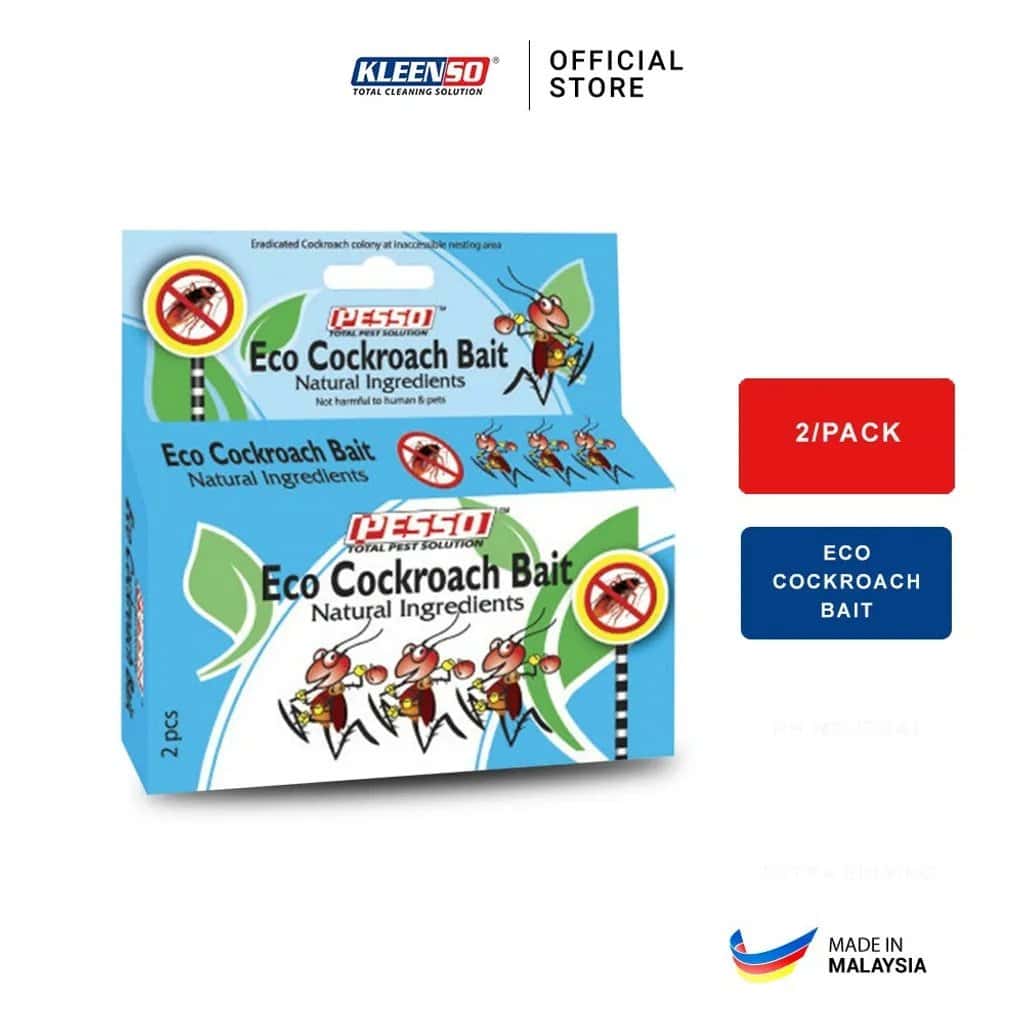 Kleenso Pesso Eco Cockroach Bait 2pcs (Cockroach Repellent) Umpan Lipas 2 kleenso A pack of Kleenso Pesso Eco Cockroach Bait 2pcs (Cockroach Repellent) Umpan Lipas with a red and green label.