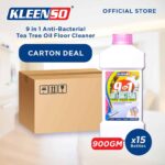kleenso A [Carton Deal] KLEENSO Anti-Bacterial Floor Cleaner 9-in-1 Floor Cleaner Tea Tree Oil (15x 900ml) box of kleen 50 antibacterial tea tree oil floor cleaner.