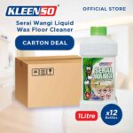 kleenso A [Carton Deal] KLEENSO Serai Wangi Liquid Wax Floor Cleaner (12x 1Litre) with a bottle of liquid wax floor cleaner.