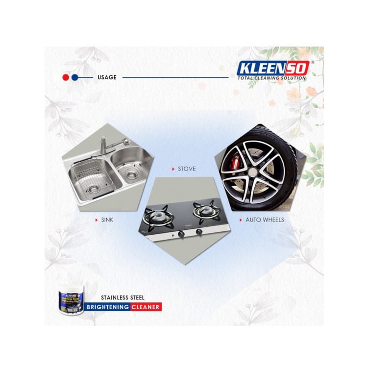 Kleenso Stainless Steel Brightening Cleaner 200g 6 kleenso A picture of a kitchen with a stove and a sink.