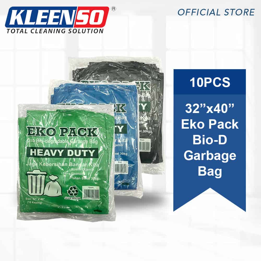 Kleenso Eko Pack Bio-D Garbage Bag 32" x 40" Black/Blue/Green 10 Pcs/Pack 1 kleenso Kleen50 elo pack bio-garbage bag 10 pcs.