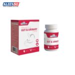 kleenso MyKazoku Probiotics Gut and Urinary Care 100G bottle and box featuring a digestive system illustration.